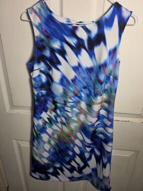 Worthington Blue Multicolor Abstract Midi Dress Size Small